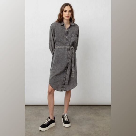 AVEC LES FILLES Denim Button Up Shirt Dress Belted Collared Gray Acid Wash Sz S - Picture 11 of 11